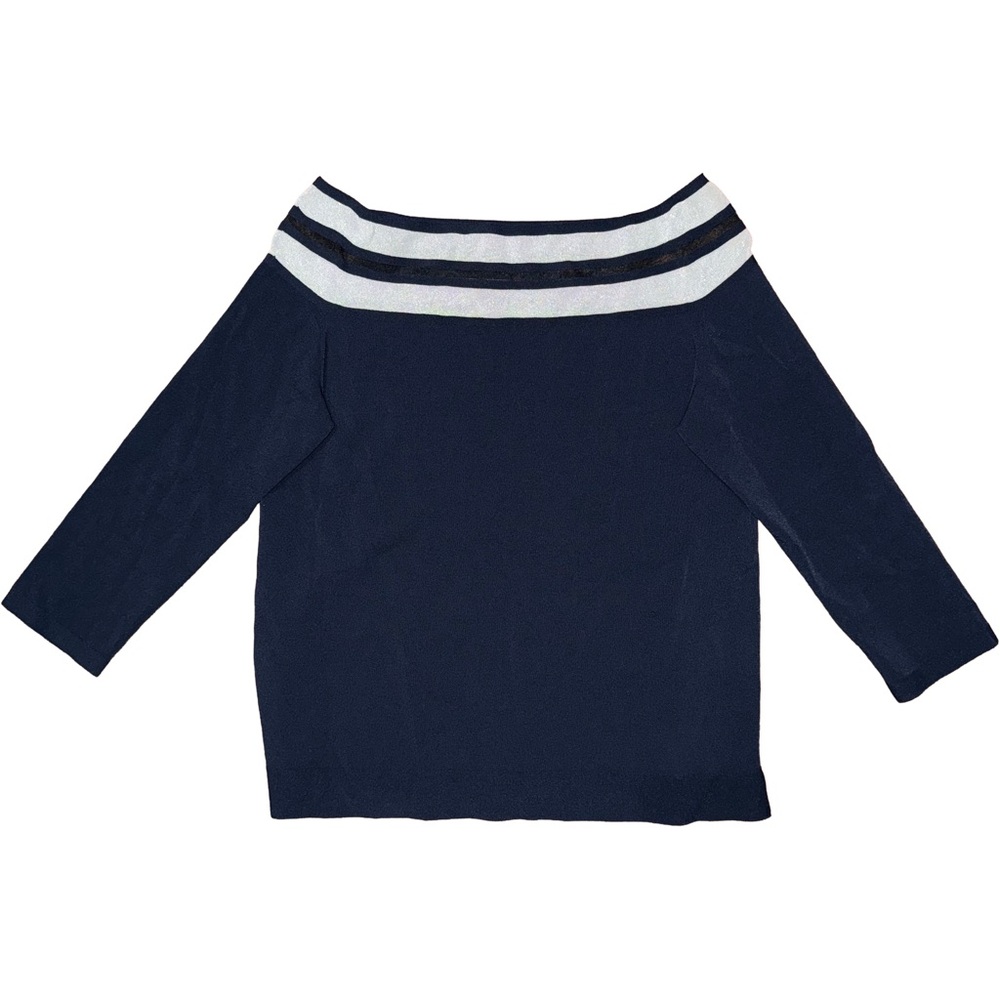💙💖 D. Exterior Navy Blouse with Striped Neckline - Made in Italy‎